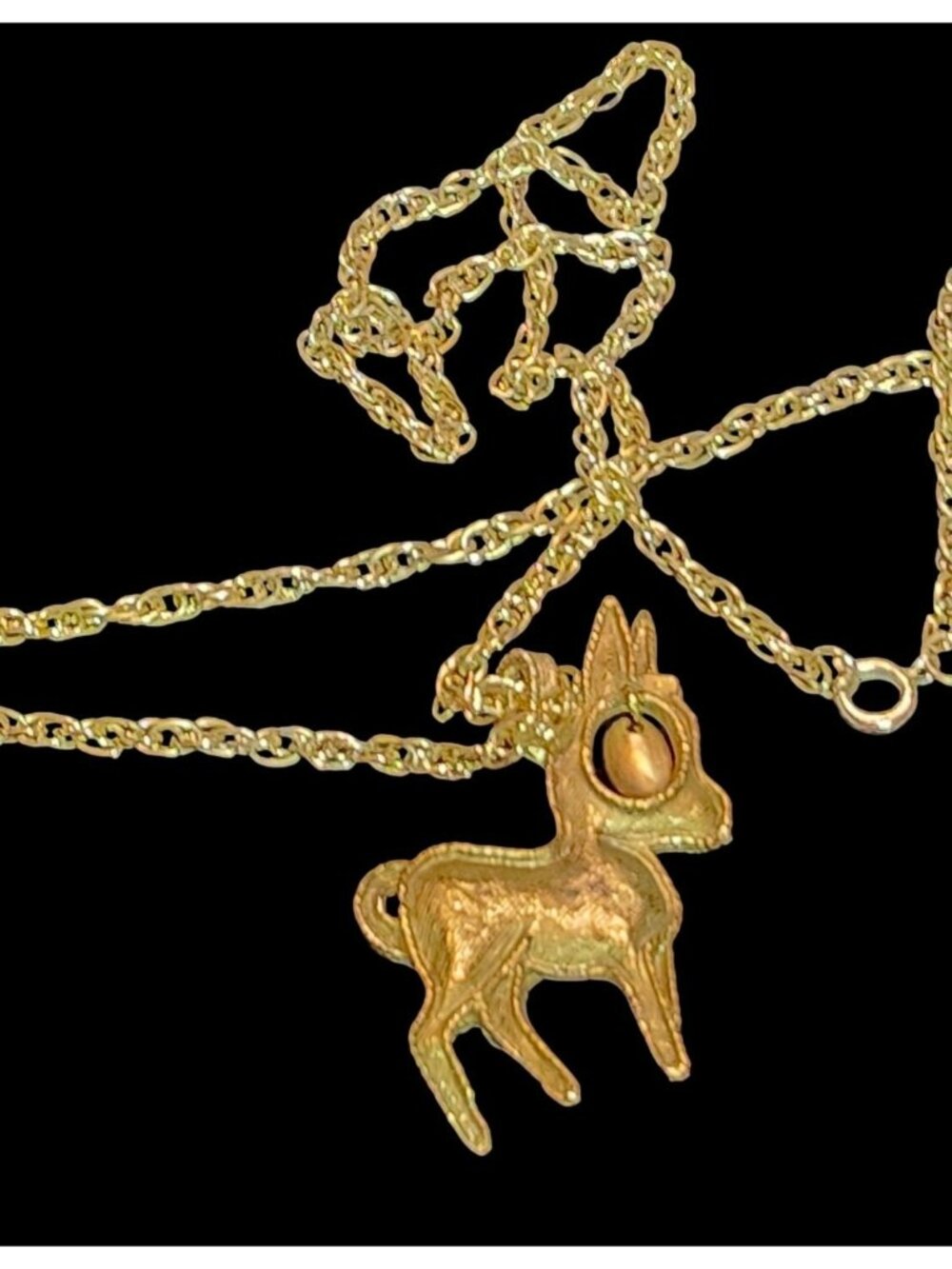 Vintage Gold-Tone Donkey Pendant Necklace Medallion Eye On Gold-Tone Chain
